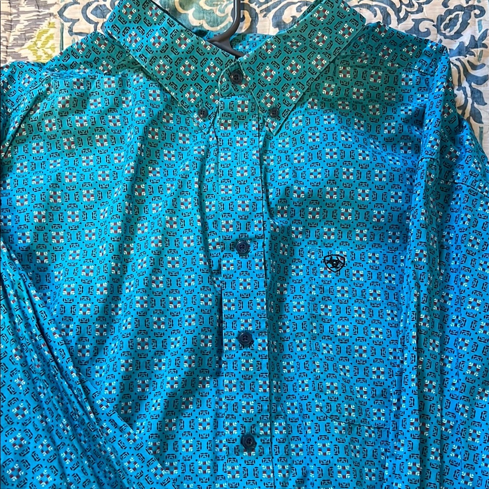 Blue Patterned Button-Up Shirt
